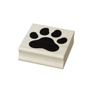 Paw Print in Black Lines Silhouette Rubber Stamp