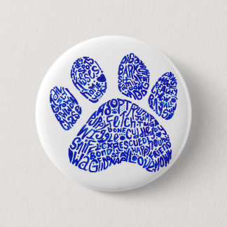 Paw Print in Blue Text - Thoughts about Dogs Pinback Button