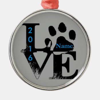 Paw Print In Love Metal Ornament by Paws_At_Peace at Zazzle