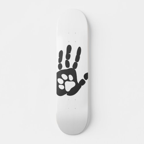 Paw print in the hand _ Choose background color Skateboard