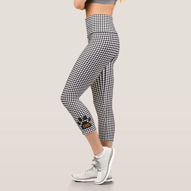Paw Print INITIALS Checkerboard Team Spirit Fun Capri Leggings (Left)