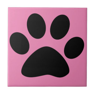 Paw Print Large Pattern Black Pink Cute Stylish Ceramic Tile