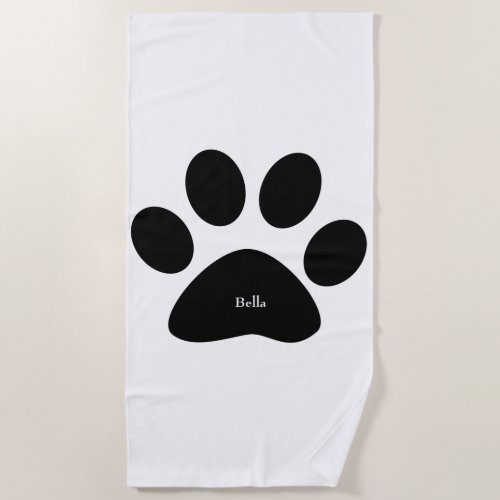 Paw Print Large Pattern Custom Name Black White Beach Towel