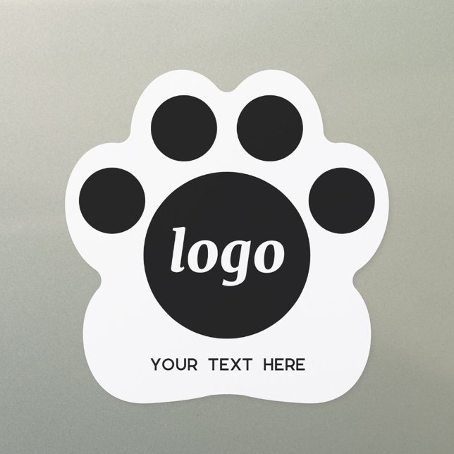 Paw Print Logo and Text Business Pet Services Car Magnet (Logo with text dog cat paw print promotional branding car magnet for animal or pet services business)