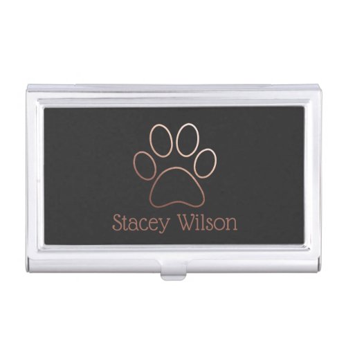 Paw Print Logo In Charcoal and Rose Gold Business Card Case