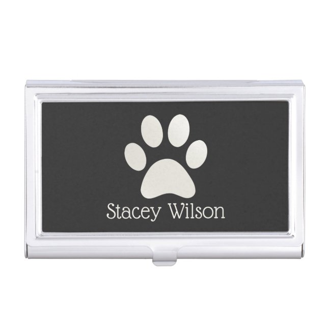 Paw Print Logo In Charcoal And White Business Card Case (Front)