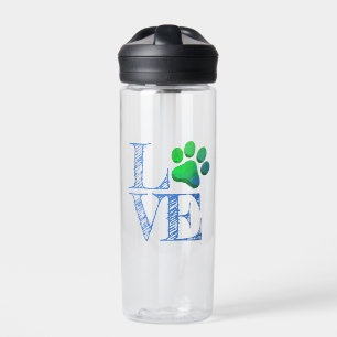 Paw Print LOVE Blue Green Family Pet Fun Water Bottle
