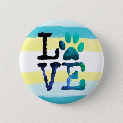 Paw print Love Dog Teal and Yellow Button