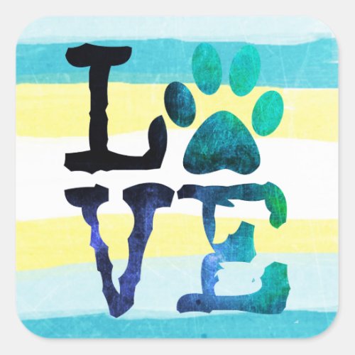 Paw print Love Dog Teal and Yellow Heart Stickers