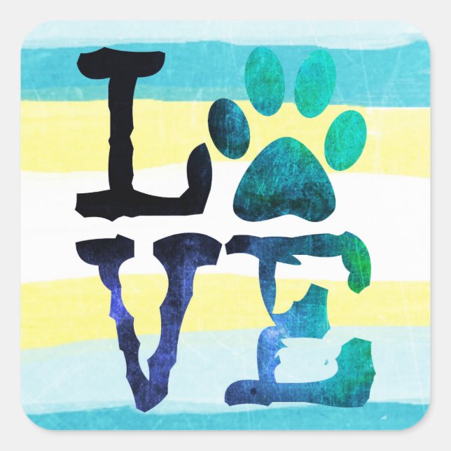 Paw print Love Dog Teal and Yellow Heart Stickers (Front)