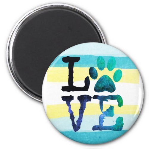 Paw print Love Dog Teal and Yellow Magnet