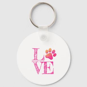 Paw Print LOVE Pink Orange Family Pet Fun Keychain