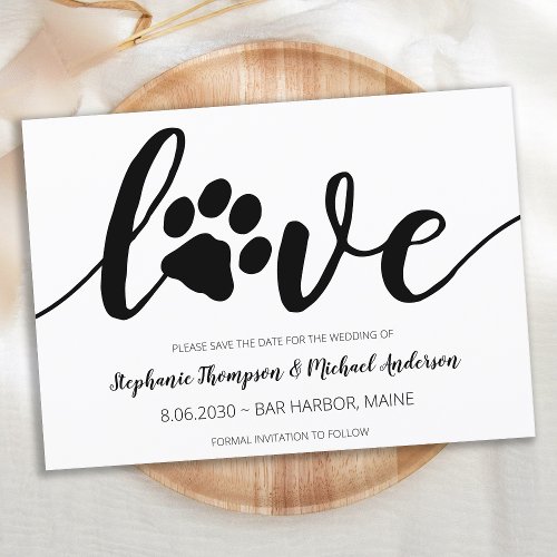 Paw Print Love Wedding Pet Dog Save The Date