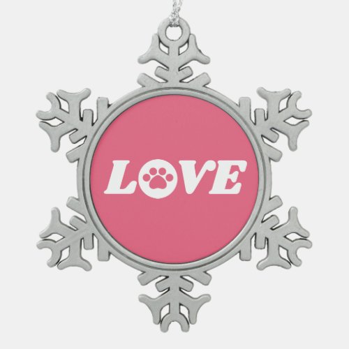 Paw Print Love with Customizable Background Color Snowflake Pewter Christmas Ornament