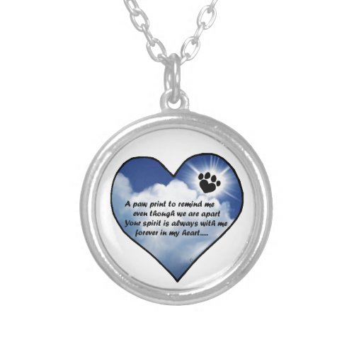 Paw Print Memorial Poem Silver Plated Necklace