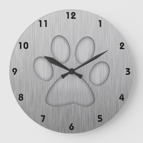 Paw Print Metal_look Large Clock