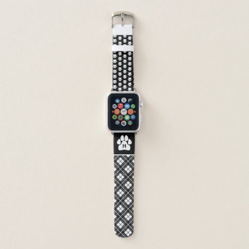 Paw Print Monogram Black White Plaid Apple Watch Band