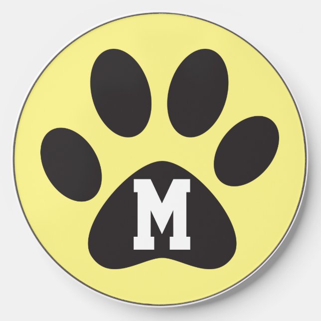 Paw Print Monogram Yellow Cream Wireless Charger (Front)