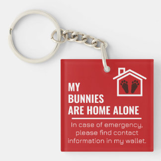 Paw Print My Bunnies Are Home Alone with Photo Keychain