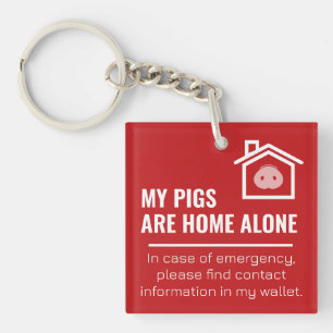 Paw Print My Pigs Are Home Alone with Photo Keychain