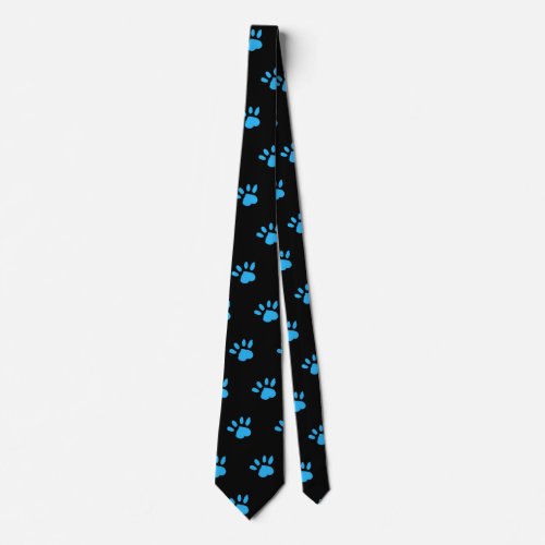 Paw Print Neck Tie Black  Blue