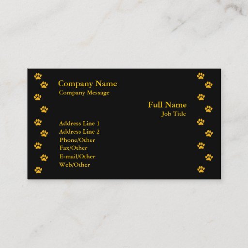 Customizable Paw Print On Black Business Card Template