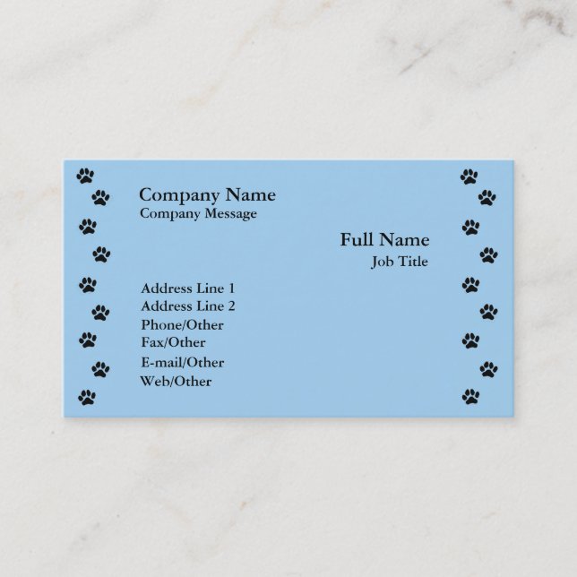 Paw Print On Blue Business Card Template (Front)
