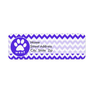 Paw Print on Blue Violet Chevron Label