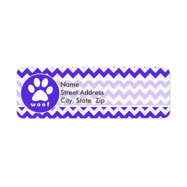 Paw Print on Blue Violet Chevron Label (Front)