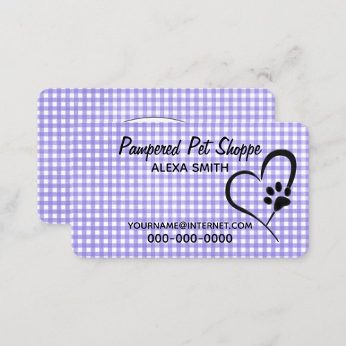 Paw Print On Gingham for Pet Grooming Business Card