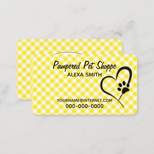 Paw Print On Gingham for Pet Grooming  Business Card