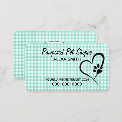 Paw Print On Gingham Pet Grooming Business Card