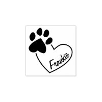 Paw Print On Heart Custom Pet Name Rubber Stamp