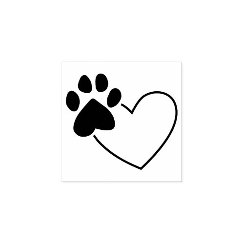 Paw Print On Heart Rubber Stamp