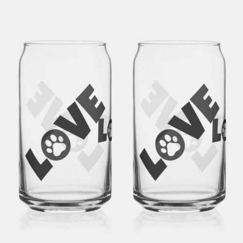 Paw Print on Love Text Illustration Can Glass