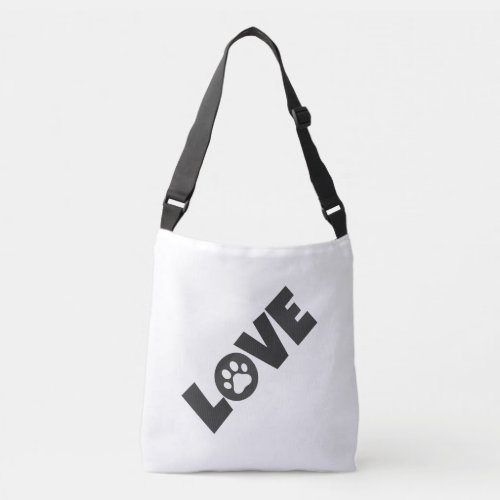 Paw Print on Love Text Illustration Crossbody Bag