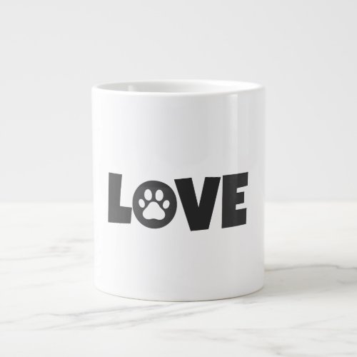 Paw Print on Love Text Illustration Giant Coffee Mug