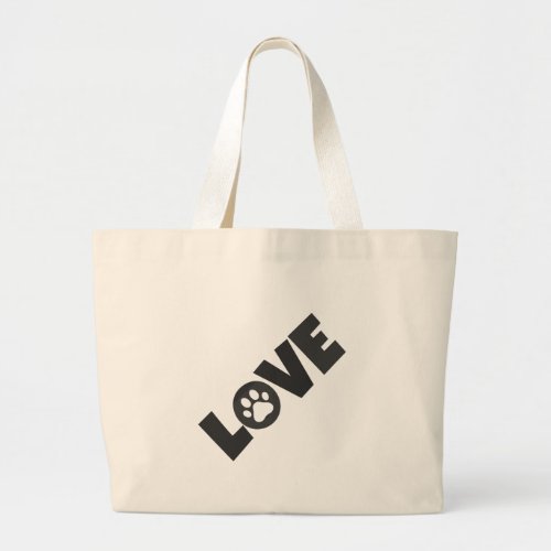 Paw Print on Love Text Illustration Large Tote Bag