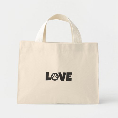 Paw Print on Love Text Illustration Mini Tote Bag