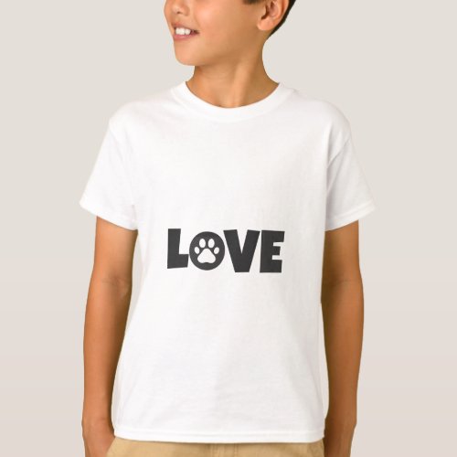Paw Print on Love Text Illustration T_Shirt