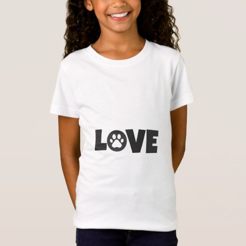 Paw Print on Love Text Illustration T_Shirt