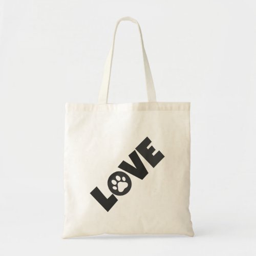 Paw Print on Love Text Illustration Tote Bag