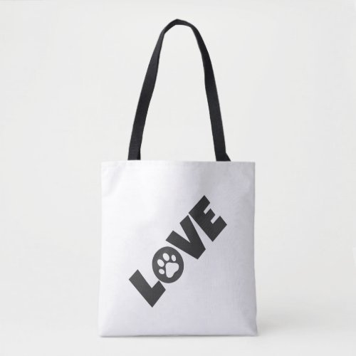Paw Print on Love Text Illustration Tote Bag