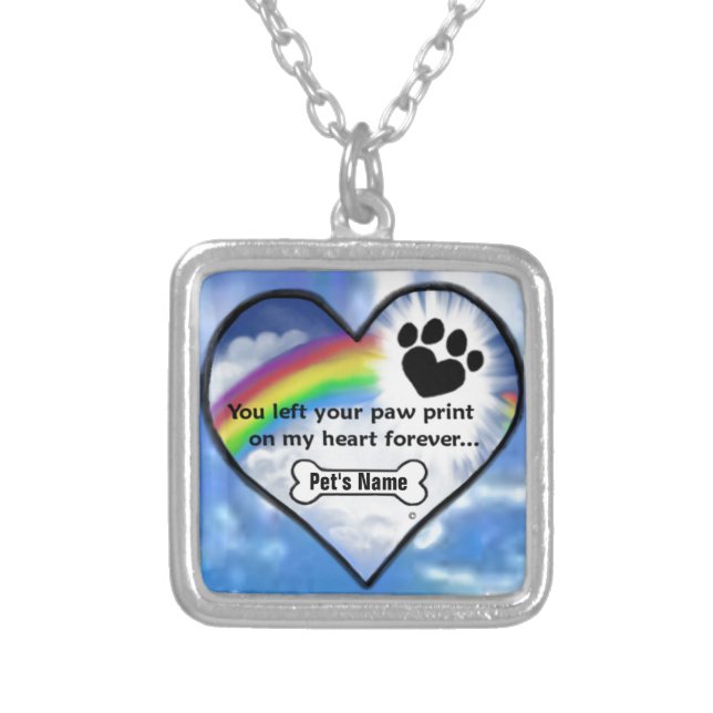 Paw Print On My Heart Silver Plated Necklace (Front)