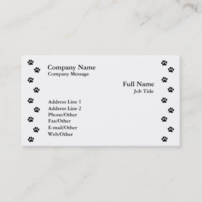 Paw Print On White Business Card Template (Front)