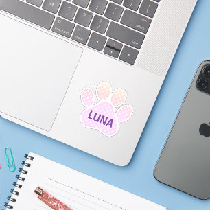 Paw Print Pastel Rainbow Polka Dots With Name Sticker
