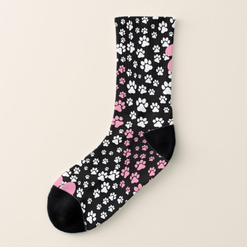 Paw print pattern 01b Black BG Socks
