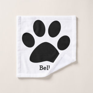 Paw Print Pattern Black White Monogram Name Custom Wash Cloth