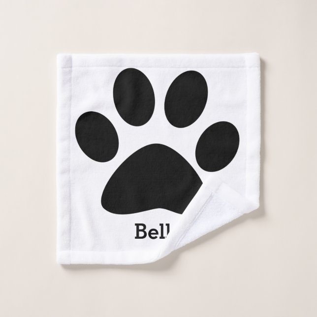 Paw Print Pattern Black White Monogram Name Custom Wash Cloth (Wash Cloth)