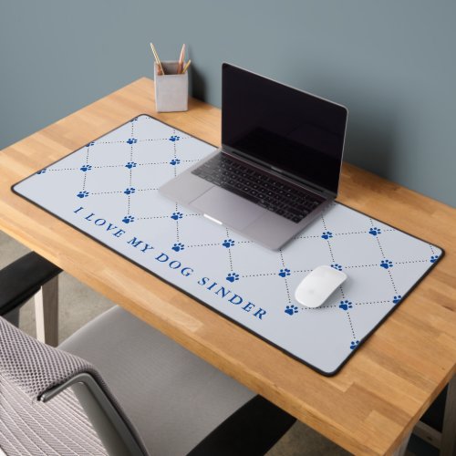 Paw Print Pattern Blue Personalized Desk Mat